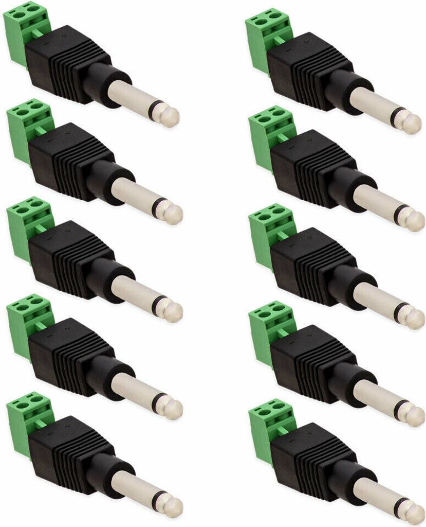 10x Klinkenstecker 6,35mm Adapter > Terminalblock 2 Pin Schraub Klemme 2-Teilig Mono