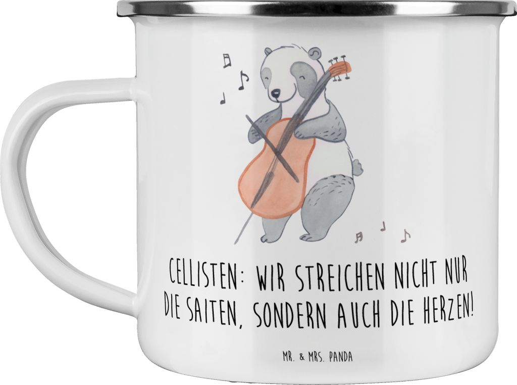 Mr. & Mrs. Panda Camping Emaille Tasse Cello Herz - Weiß - Produktbild 