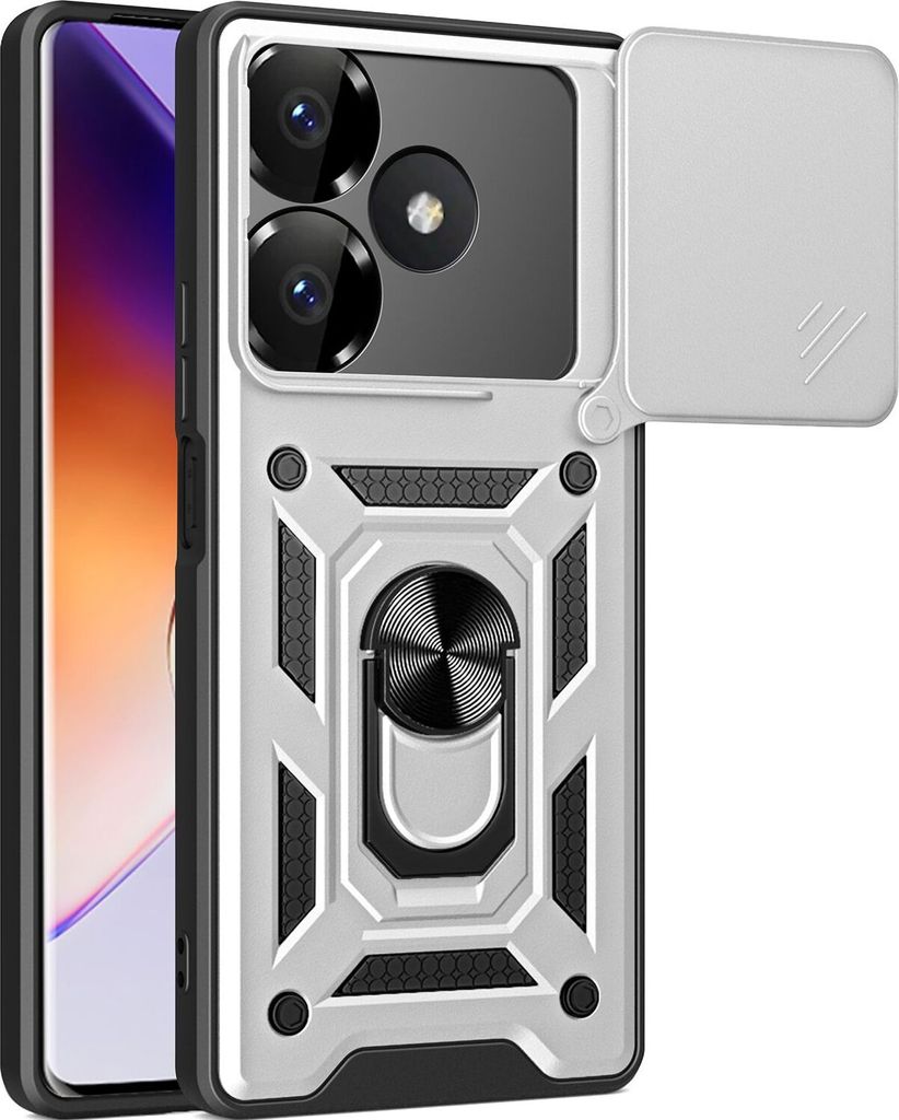 Hülle für Xiaomi Redmi 13 4G Magnetische Ring Ständer Halter Dia Kameraschutz TPU Bumper Silikon Schutzhülle Silber