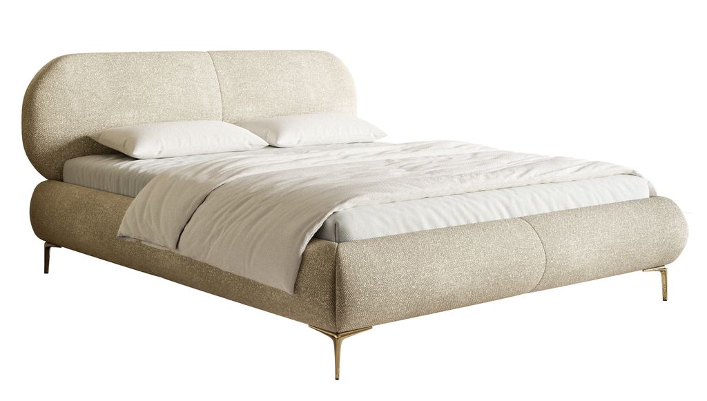 Selsey Ovalle - Doppelbett, Polsterbett mit goldenen Metallbeinen, Beige 160 cm