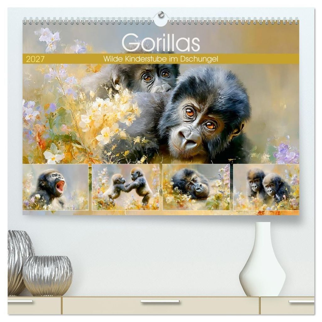 Gorillas. Wilde Kinderstube im Dschungel (hochwertiger Premium Wandkalender 2027 DIN A2 quer), Kunstdruck in Hochglanz