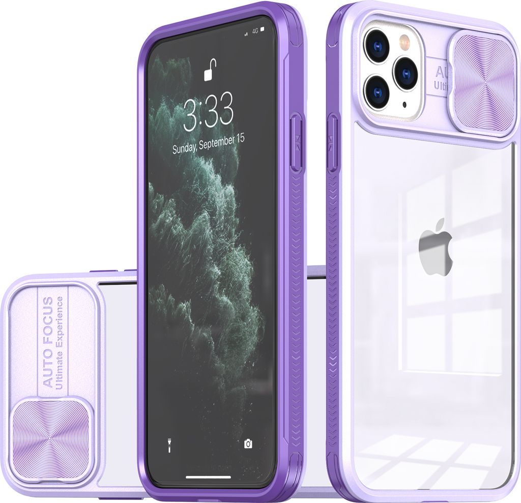 Hülle für iPhone 11 Pro Max Transparent TPU Bumper Schutzhülle mit Schiebe Kamera Schutz Lila