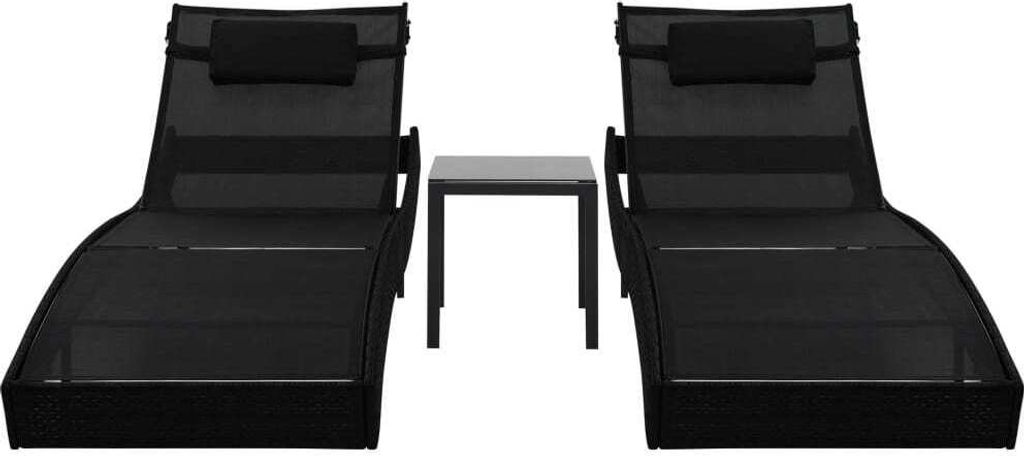 (Robust Möbel)Liegestuhl/Relaxliege - Sonnenliegen 2er set - elegantes Design - für Outdoor Garten - mit Tisch Poly Rattan und Textilene Schw...