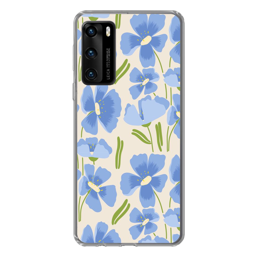 MuchoWow Handyhülle Schutzhülle Hülle für Huawei P40 Blume - Blau - Muster Silikon Softcase Handy Hülle - Handytasche