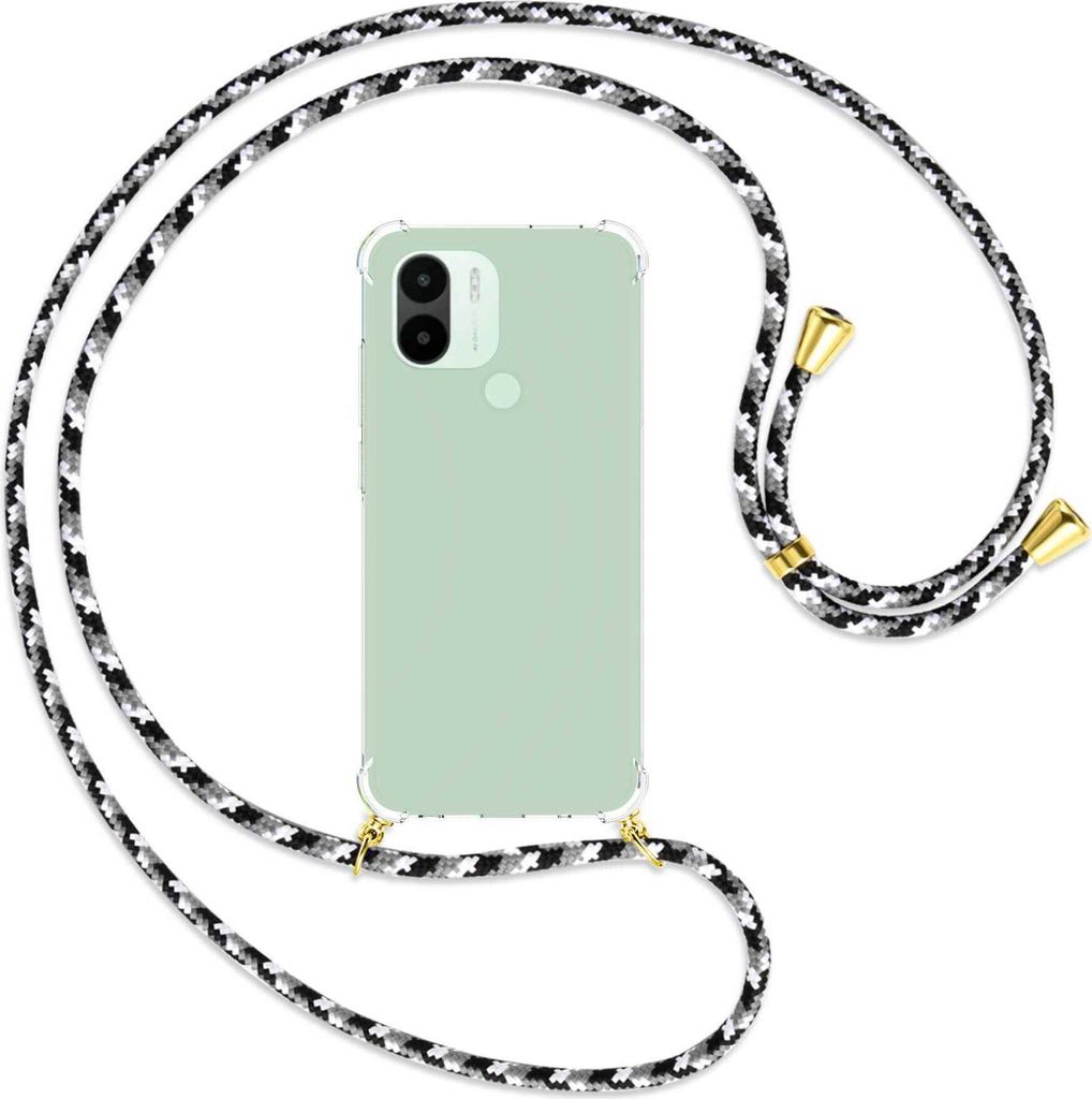 Handykette Backcover-Schutzhülle mit Band (Metall goldfarben) für Xiaomi Redmi A1 Plus (220733SFG) - schwarz/grau/weiß