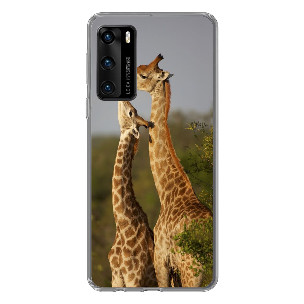 MuchoWow Handyhülle Schutzhülle Hülle für Huawei P40 Giraffe - Baum - Kalb - Porträt Silikon Softcase Handy Hülle - Handytasche