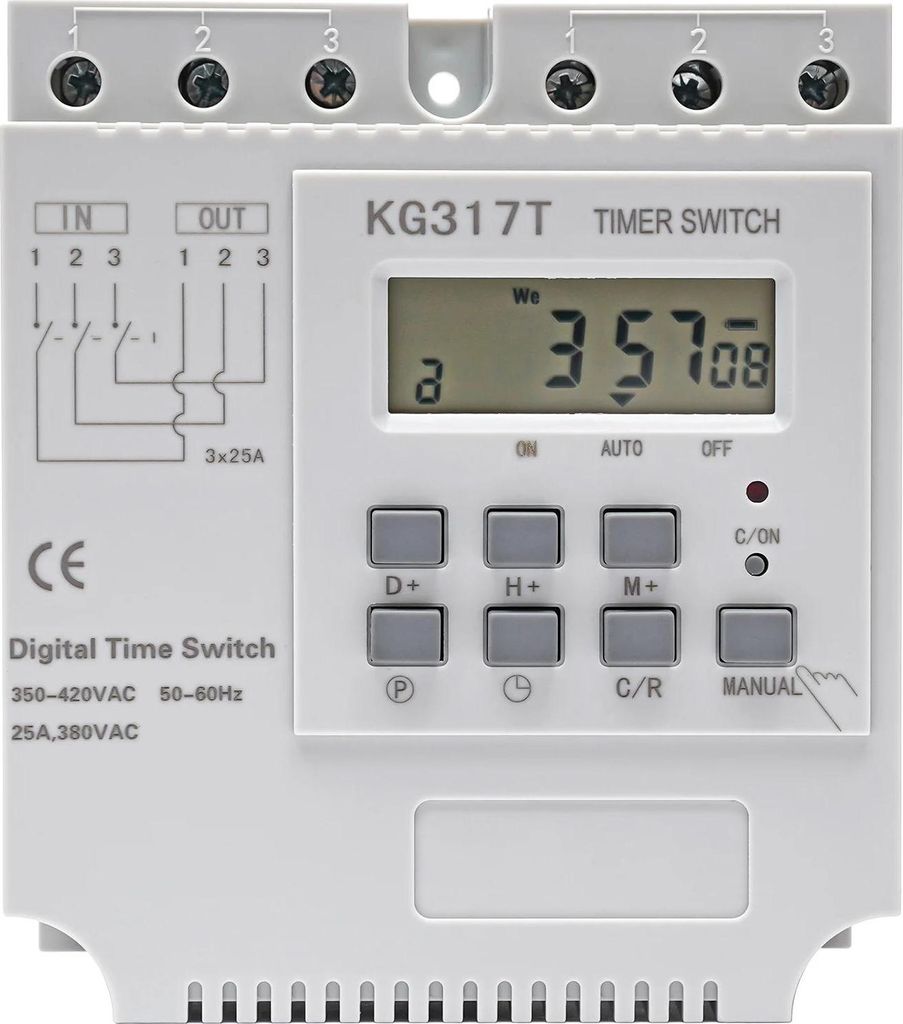Programmierbare digitale Zeitschaltuhr - 3-Phasen Zeitrelais für DIN-Hutschiene - AC 380V - 25A