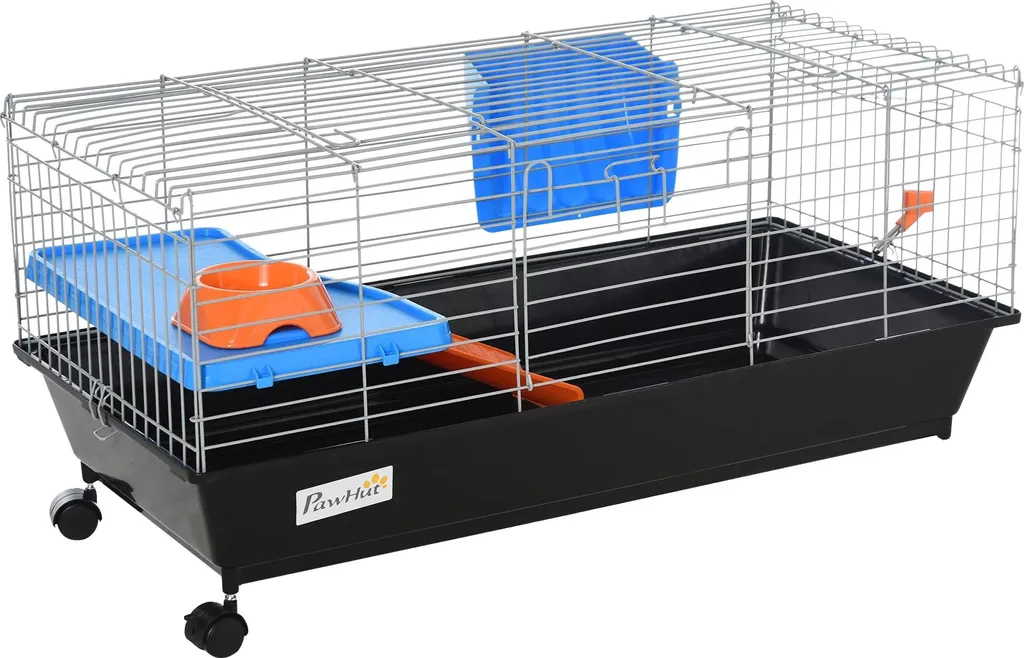 Cage rongeurs noire en plastique avec roues et accessoires complets