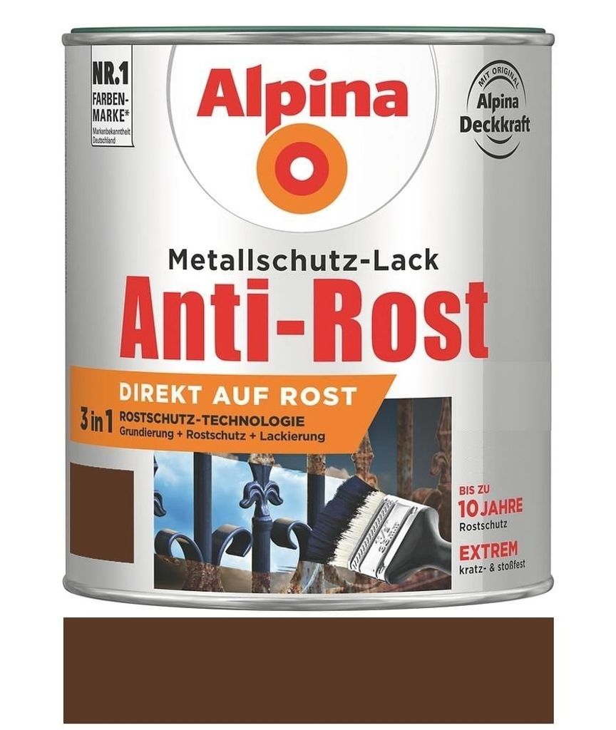 Alpina Metallschutz-Lack Anti-Rost 2,5 L braun glänzend Produktbild 2