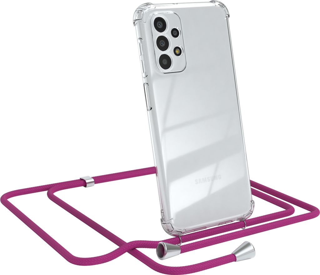 EAZY CASE Handykette kompatibel mit Samsung Galaxy A23 5G, Handyhülle mit Umhängeband, Handykordel, Schutzhülle Clear, Band in Rosa
