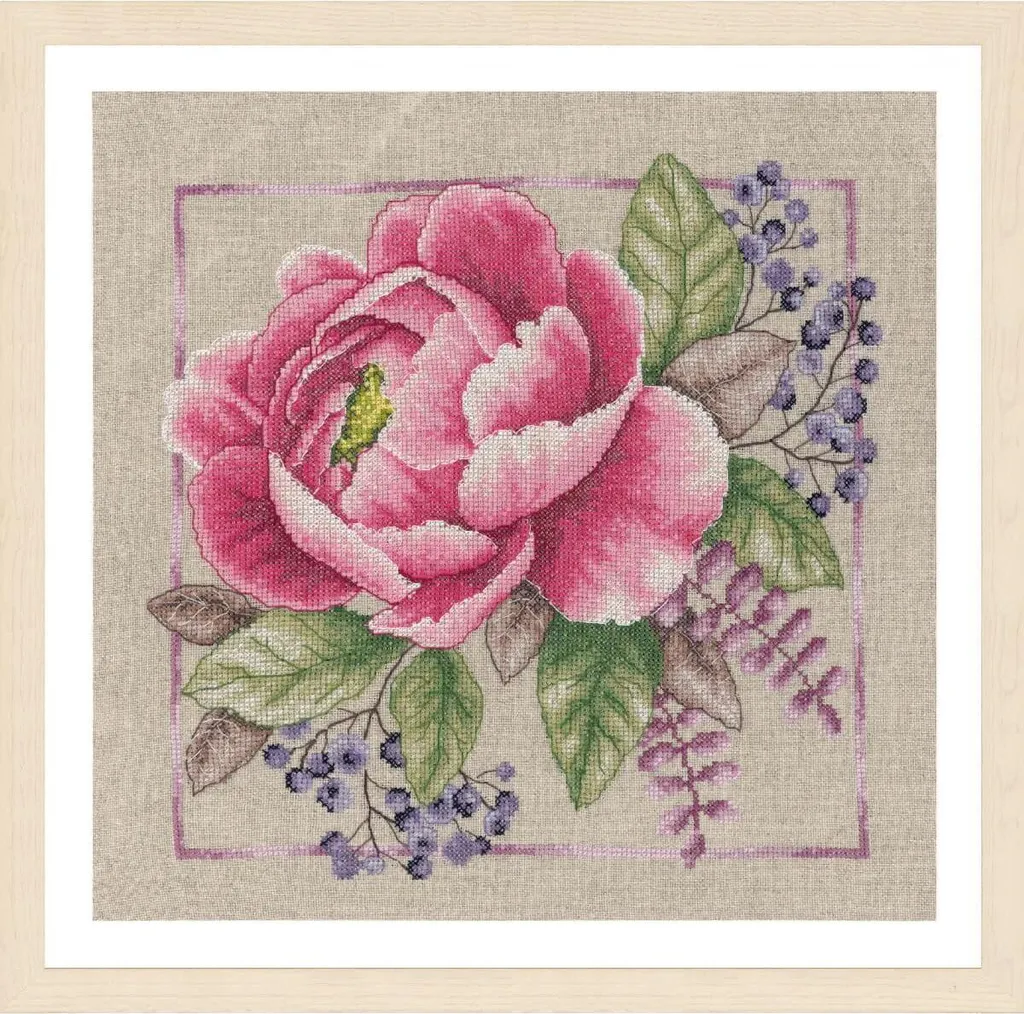 Décoration DIY : Kit de point de croix Lanarte Blooming rouge 33x33 cm