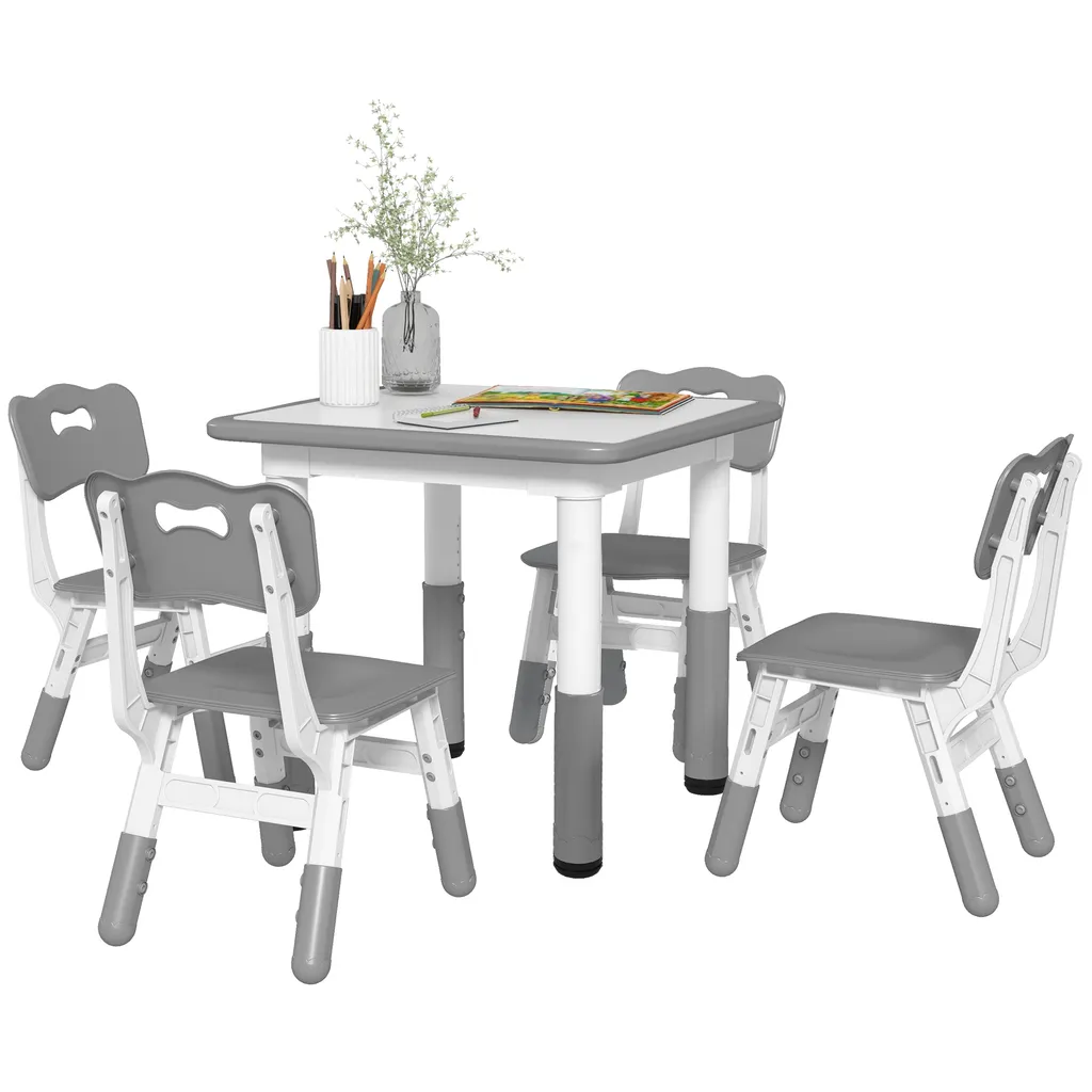 Ensemble table et 4 chaises AIYAPLAY pour enfant à hauteur réglable gris