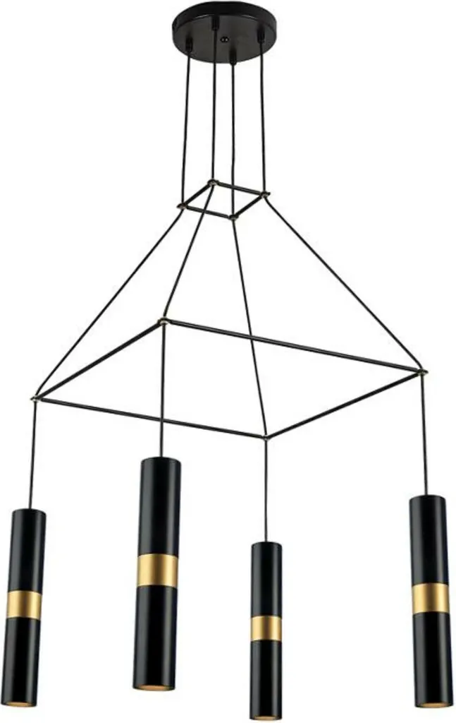 Lustre suspension moderne carré en métal noir 4 lumières DA VINCI
