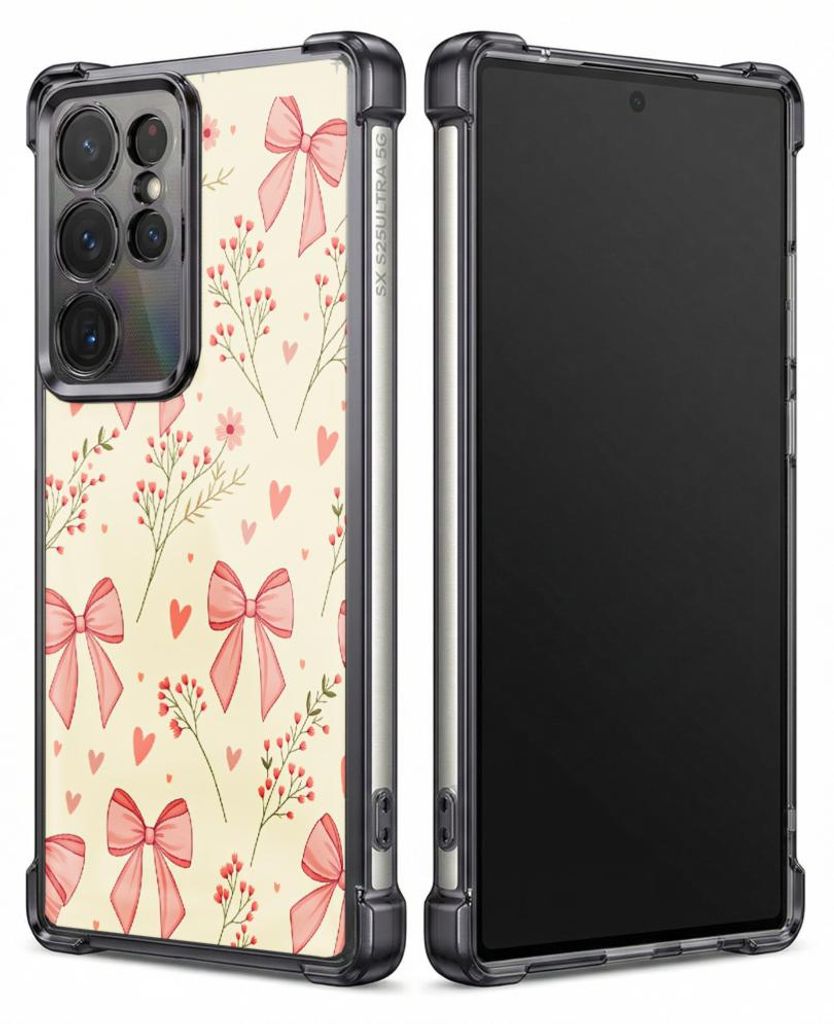 Personalisierte Hülle mit Bild für Samsung Galaxy S23+ Elektroplattiert TPU Stoßdämpfer Handyhülle mit Muster aus rosa Schleifen, Herzen und B...