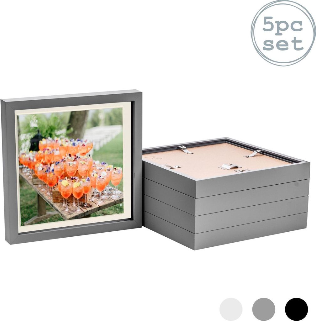 Nicola Spring 5 Stück 10 x 10 3D-Schatten-Kasten-Foto-Rahmen-Set - Craft Anzeigen Bilderrahmen mit 8 x 8 Mount - Glas Aperture - Grau / Elfenbein