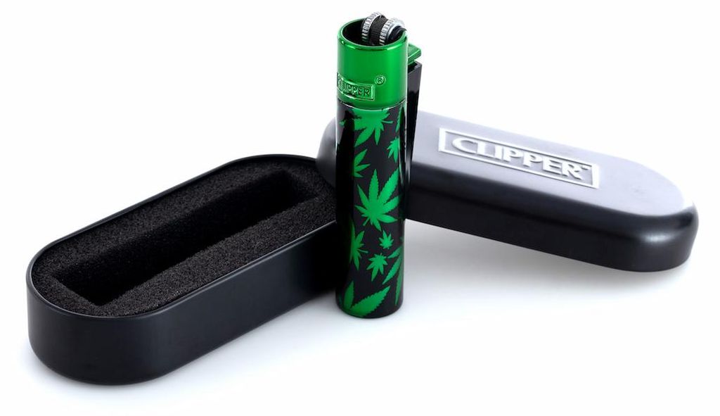 Clipper Metall Feuerzeug: Green Leaves V1 (Grün-Schwarz) Produktbild 