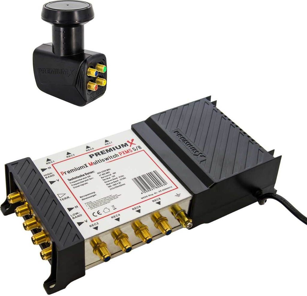 PremiumX Multischalter PXMS 5/8 mit Netzteil PremiumX Quattro LNB 0,1 dB