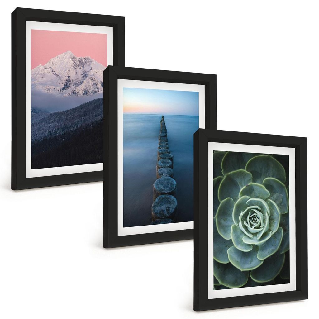 Bilder Set 3-teilig im schwarzen Rahmen – Wandbilder 3 Stück – gerahmte Poster für Wohnzimmer, Schlafzimmer und Flur – 20x30 cm – Berge, ...