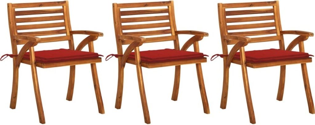 HOMMIE Outdoor-Stuhl ,Garten-Essstühle mit Kissen 3 Stk. Massivholz Akazie Relaxsessel Armlehnstuhl & schlichten Design