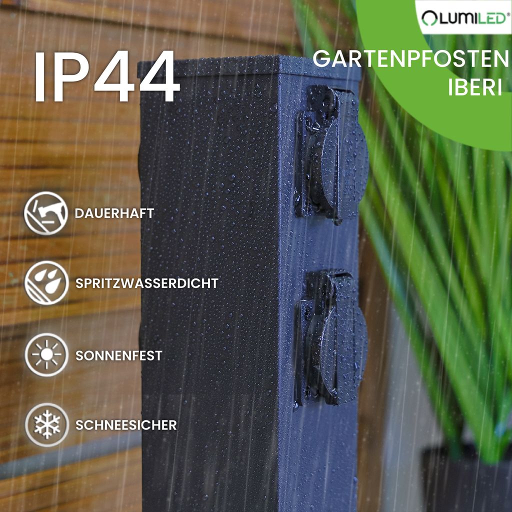 LUMILED Steckdosensäule außen, 4 Fach 230V Doppelsteckdose Produktbild 3