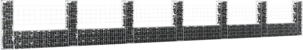 The Living Store Gabionenkorb U-Form mit 7 Säulen Eisen 740x20x100 cm