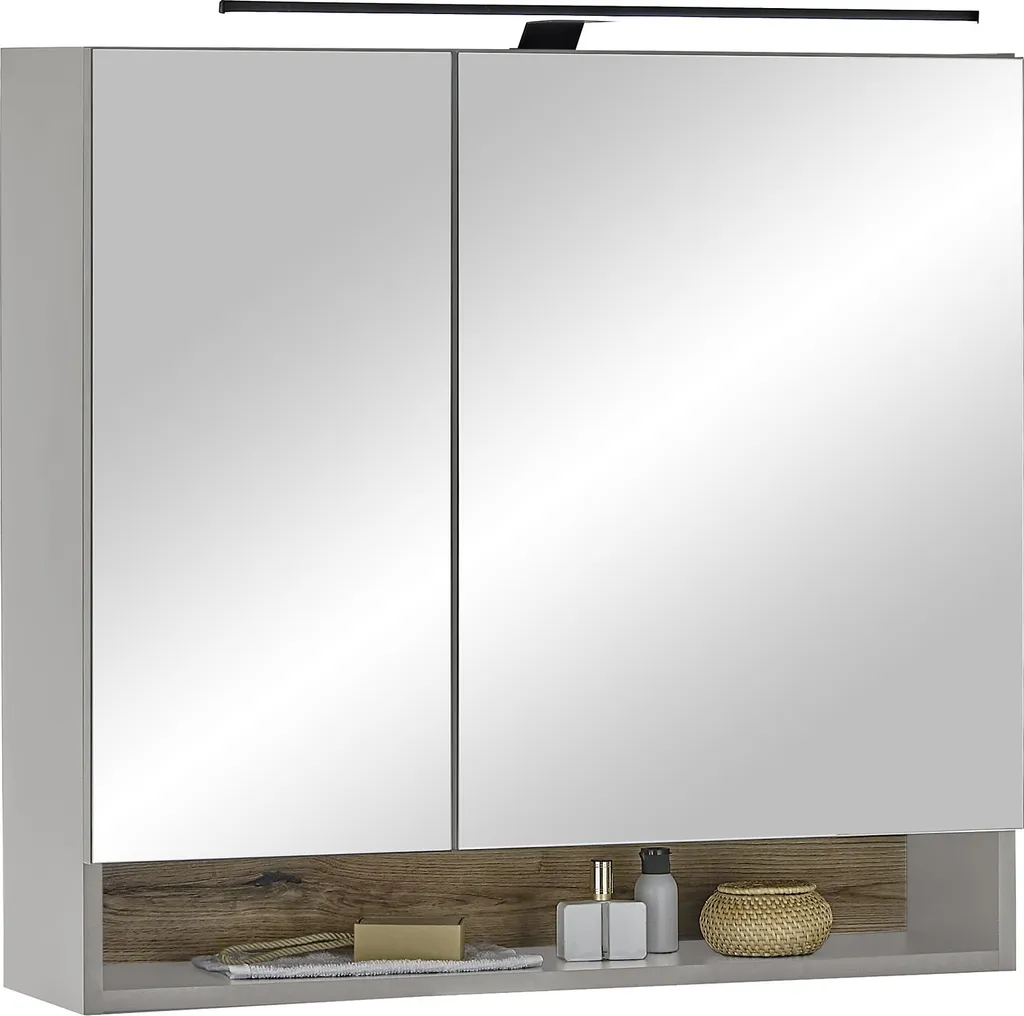 Armoire de toilette Denver LED avec prise gris mat et chêne 80x75x22 cm