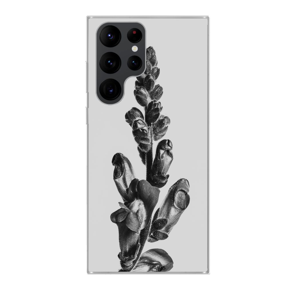 MuchoWow Handyhülle Schutzhülle Hülle für Samsung Galaxy S22 Ultra Pflanze - Schwarz - Weiß - Abstrakt Silikon Softcase Handy Hülle - Abbil...