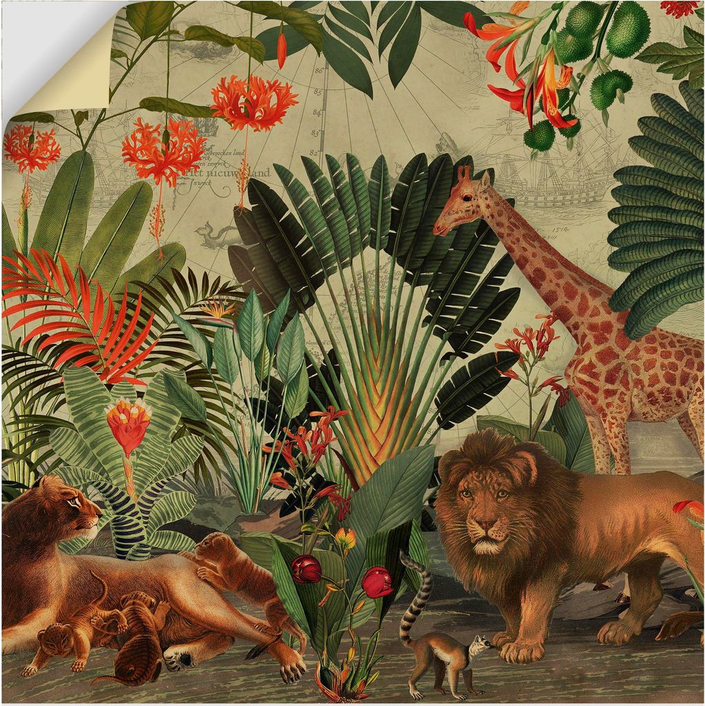 ARTland Wandbild, selbstklebend Vintage Afrika Dschungel Tier Safari Größe: 40x40 cm