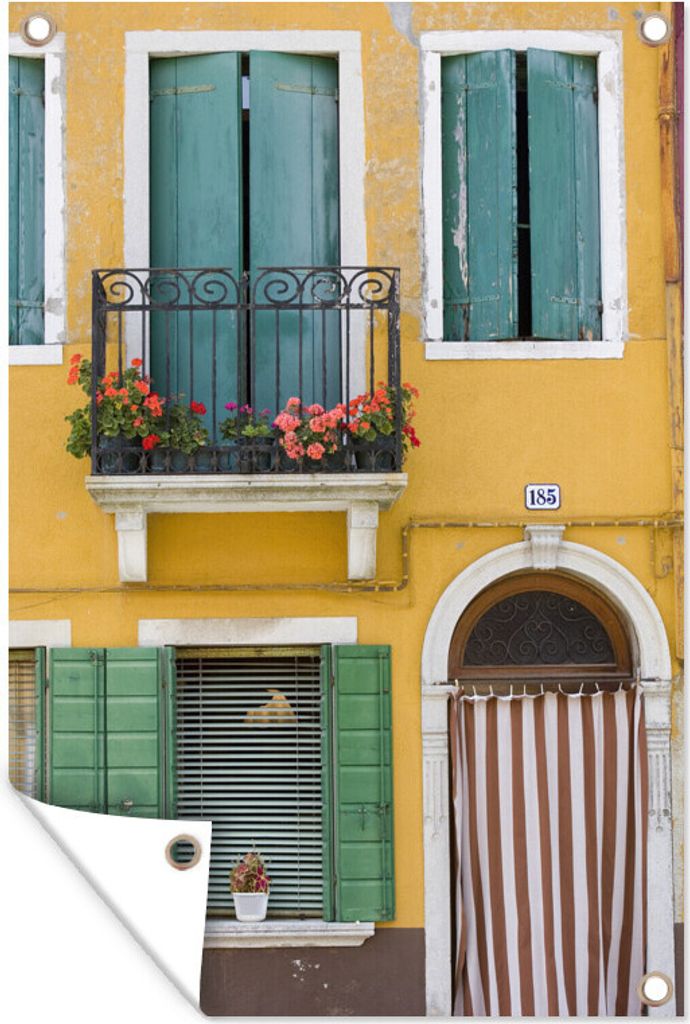 MuchoWow 80x120 cm Outdoor-Poster Gartendeko Sichtschutz Garten Poster für den Garten Heiteres Haus in Italien mit Fensterläden