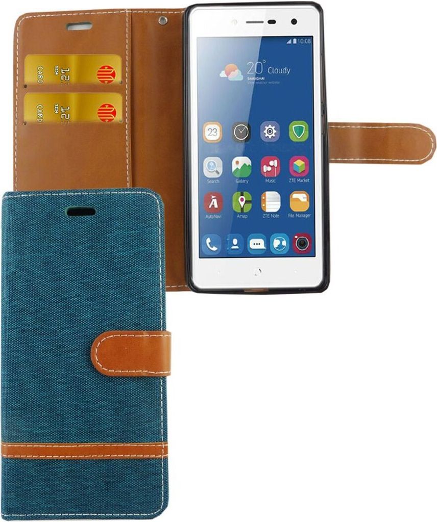 Tasche für ZTE Blade L7 Jeans Cover Handy Schutz Hülle Case Grün
