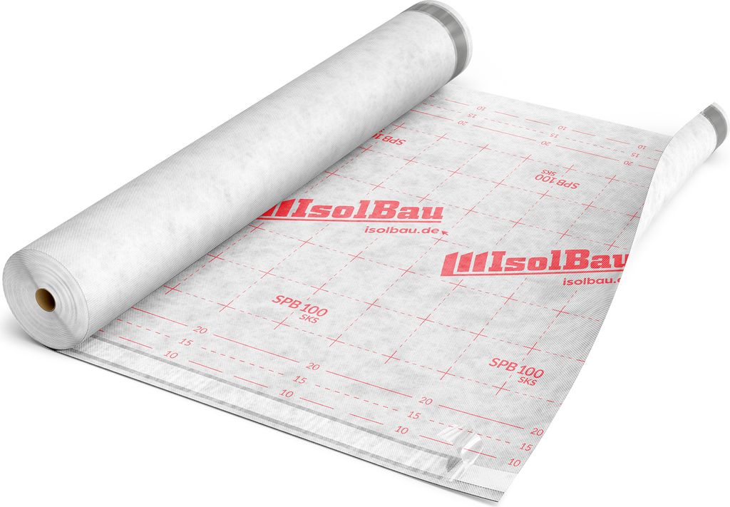 A roll of white underlayment material for a roof, partially unrolled on a white surface.