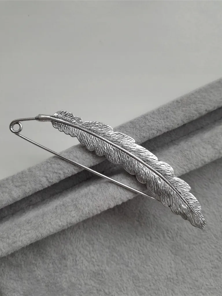 Broche Feuille 9,5 cm en Argent - Grande Épingle Sécurité pour Châle - 3