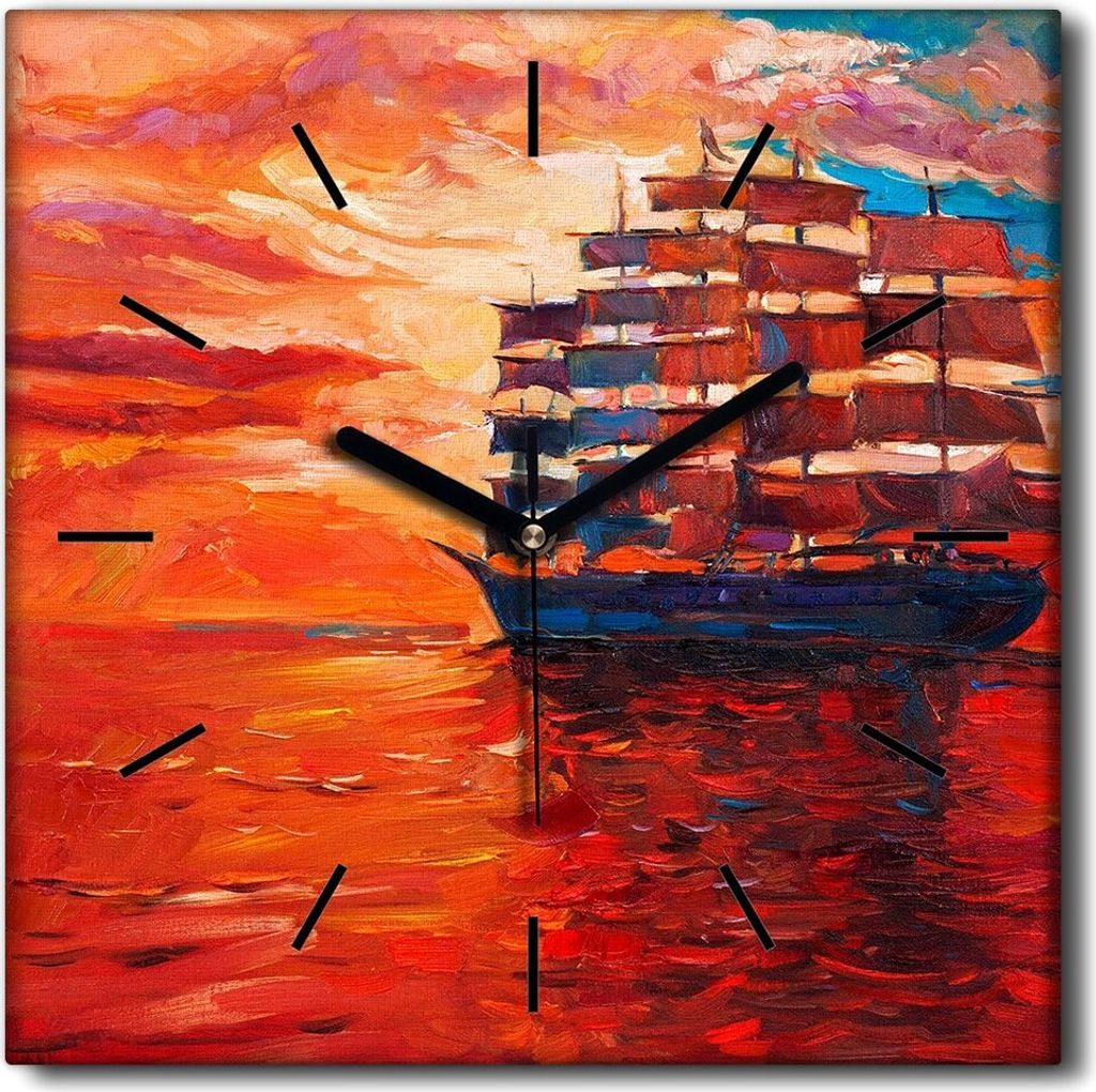 Coloray Uhr auf Leinwand 30x30 cm Wand Uhr Dekoration Wohnzimmer Segeltuch schwarze Hände -Ozean-Sonnenuntergang