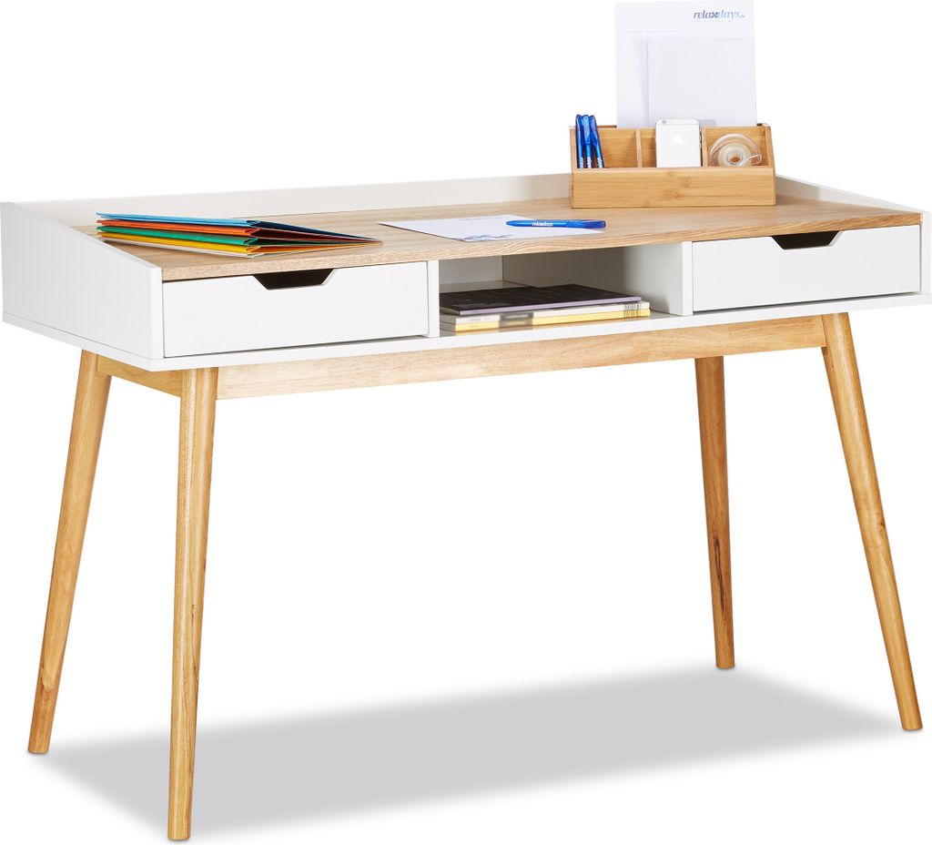 relaxdays Bureau blanc rectangulaire, piétement 4 pieds Image du produit 