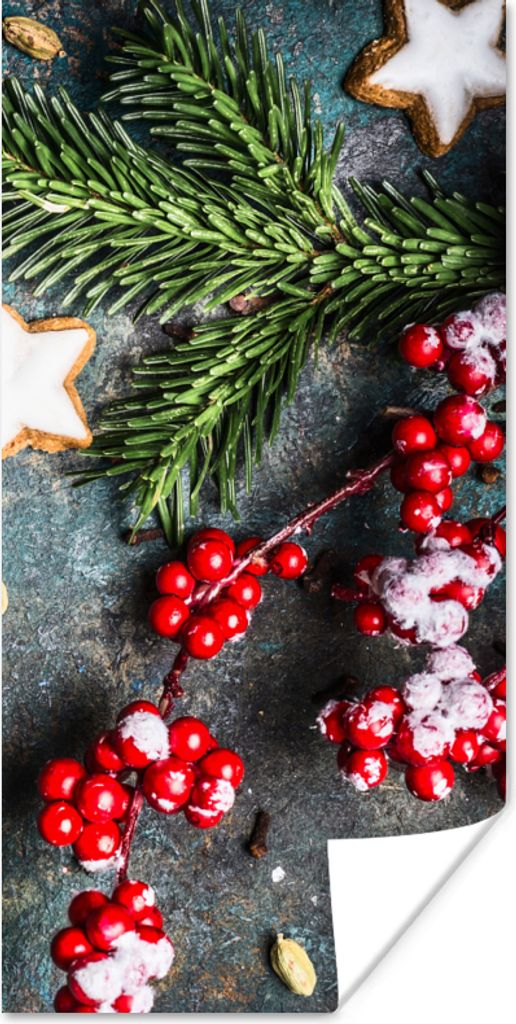 MuchoWow Poster Weihnachten - Rustikal - Zweige - Sternanis - Beeren - Rot 75x150 cm - Dekoration für die Wände