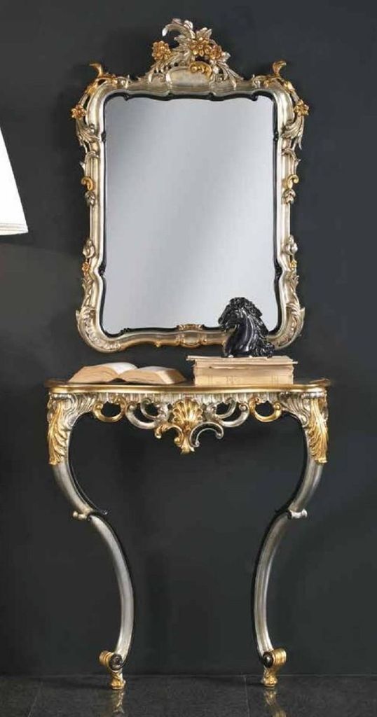 Casa Padrino Luxus Barock Spiegelkonsole Silber / Gold - Prunkvolle Barock Konsole mit Wandspiegel - Barock Hotel & Schloß Möbel - Luxus Qualitä...