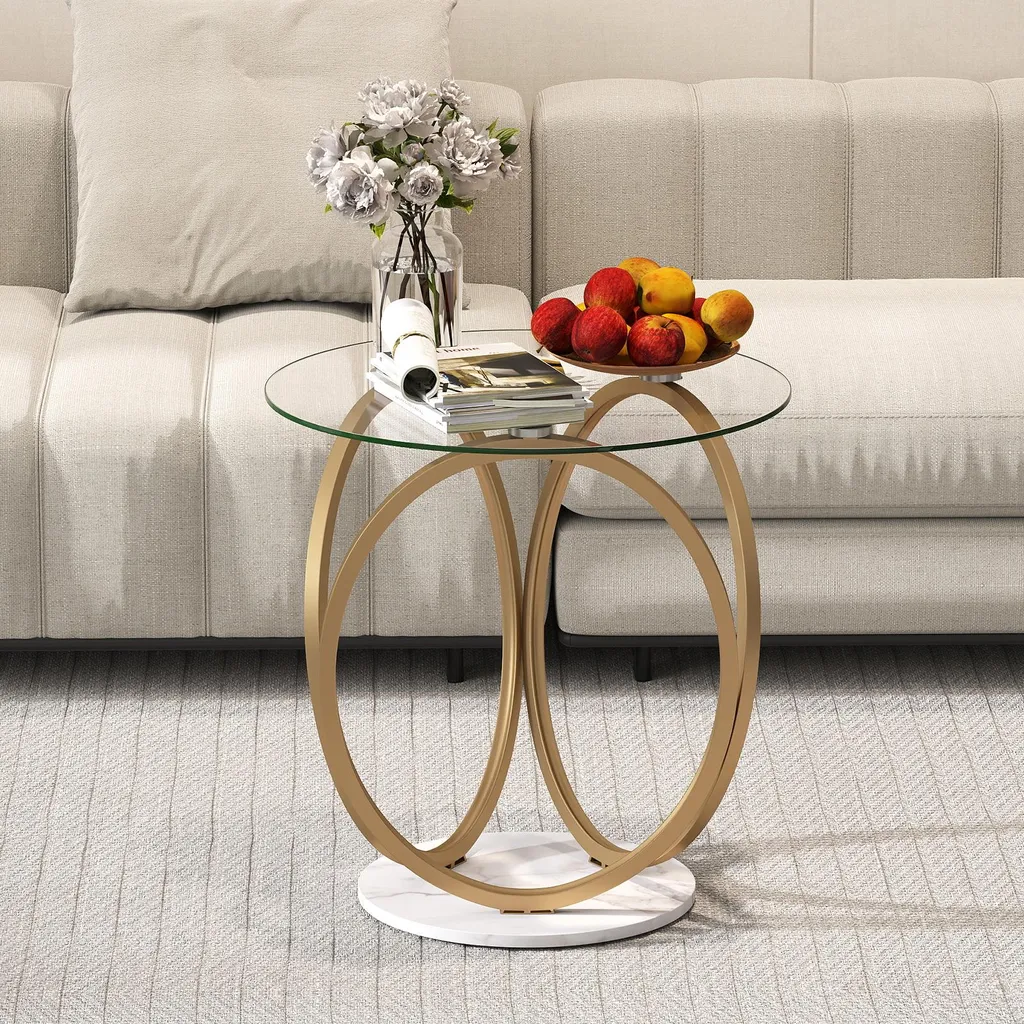 Table basse robuste en verre trempé contre les rayures, structure or - 8