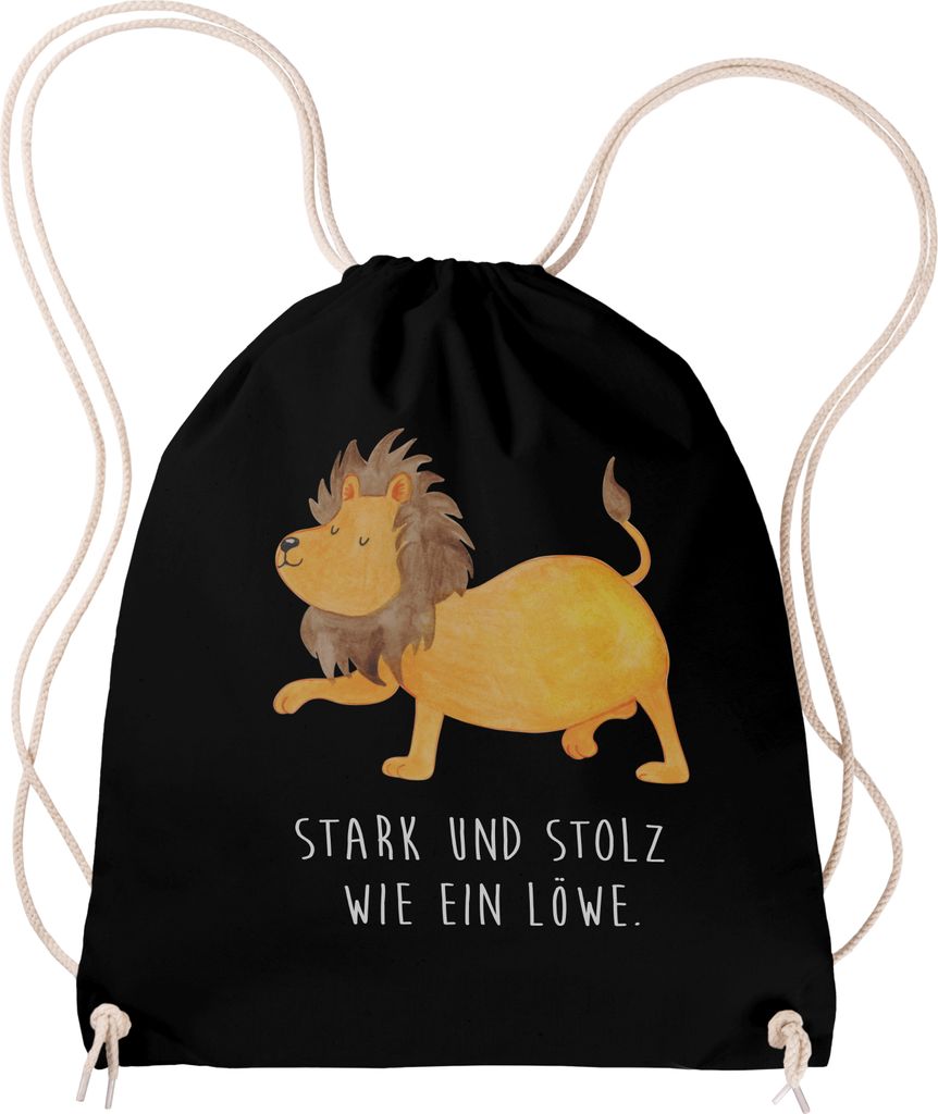 Mr. & Mrs. Panda rucksack stoff Sternzeichen Löwe - Schwarz - Geschenk, gym tasche, Stoffbeutel, Gymbag, Geburtstag August, sporttasche klein, Kö...