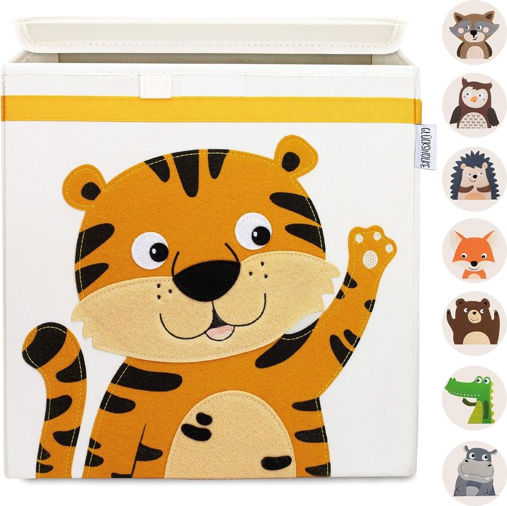 Aufbewahrungsbox für Kinder mit Deckel - Spielzeugkiste für das Kinderzimmer - Würfel-Unit (33x33x33) mit Dschungel-Safari-Tierdesign