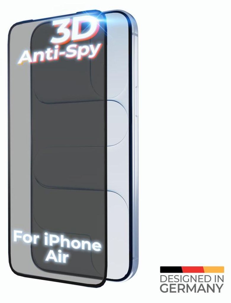 prio 3D Anti-Spy Panzerglas für iPhone 17 Air (6,5 Zoll) schwarz