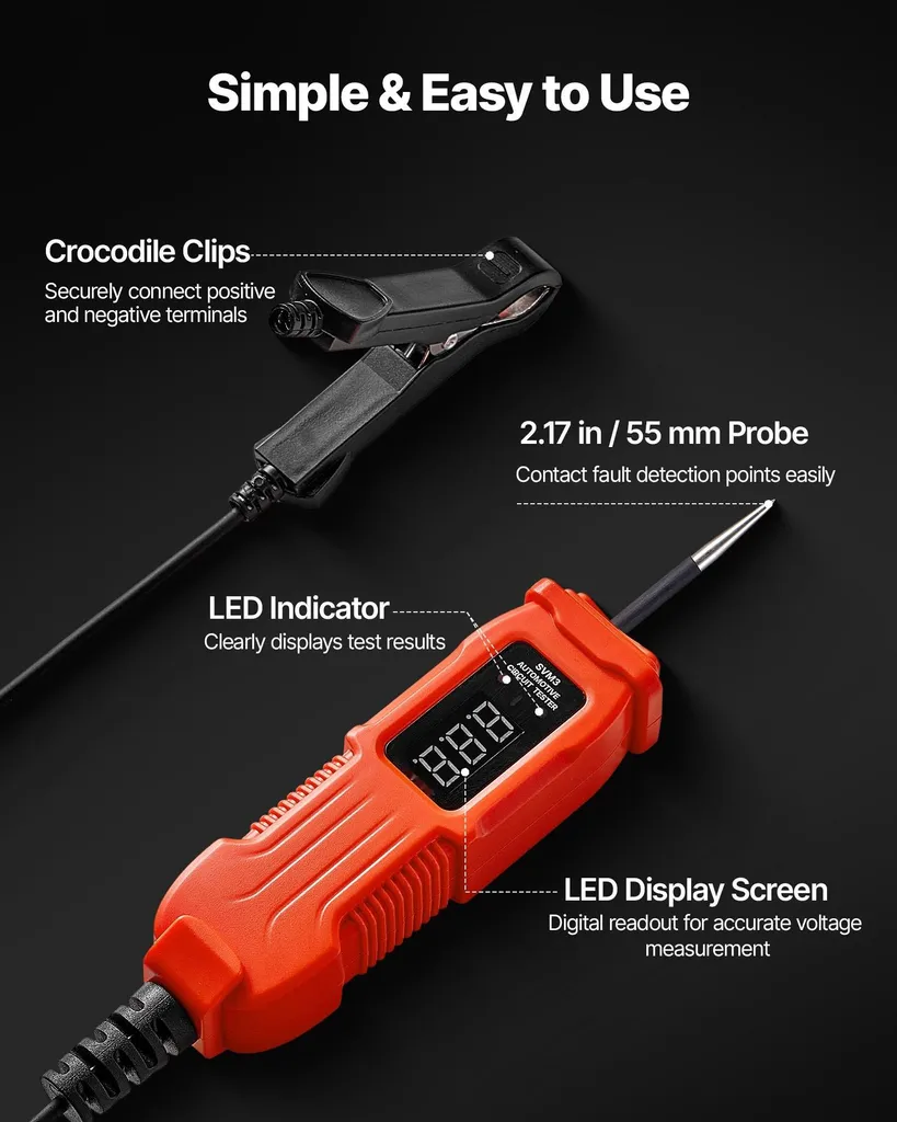 Testeur de tension auto avec écran LED rétroéclairé et boîtier ABS - 4
