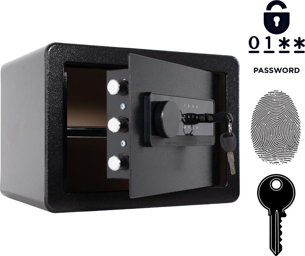Gepanzerter Biometrischer Haustresor mit Fingerabdruck 25x35x25 cm Schwarz
