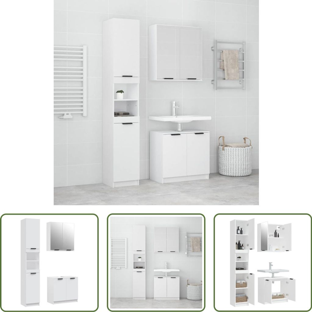 The Living Store 3-tlg. Badmöbel-Set Weiß Holzwerkstoff
