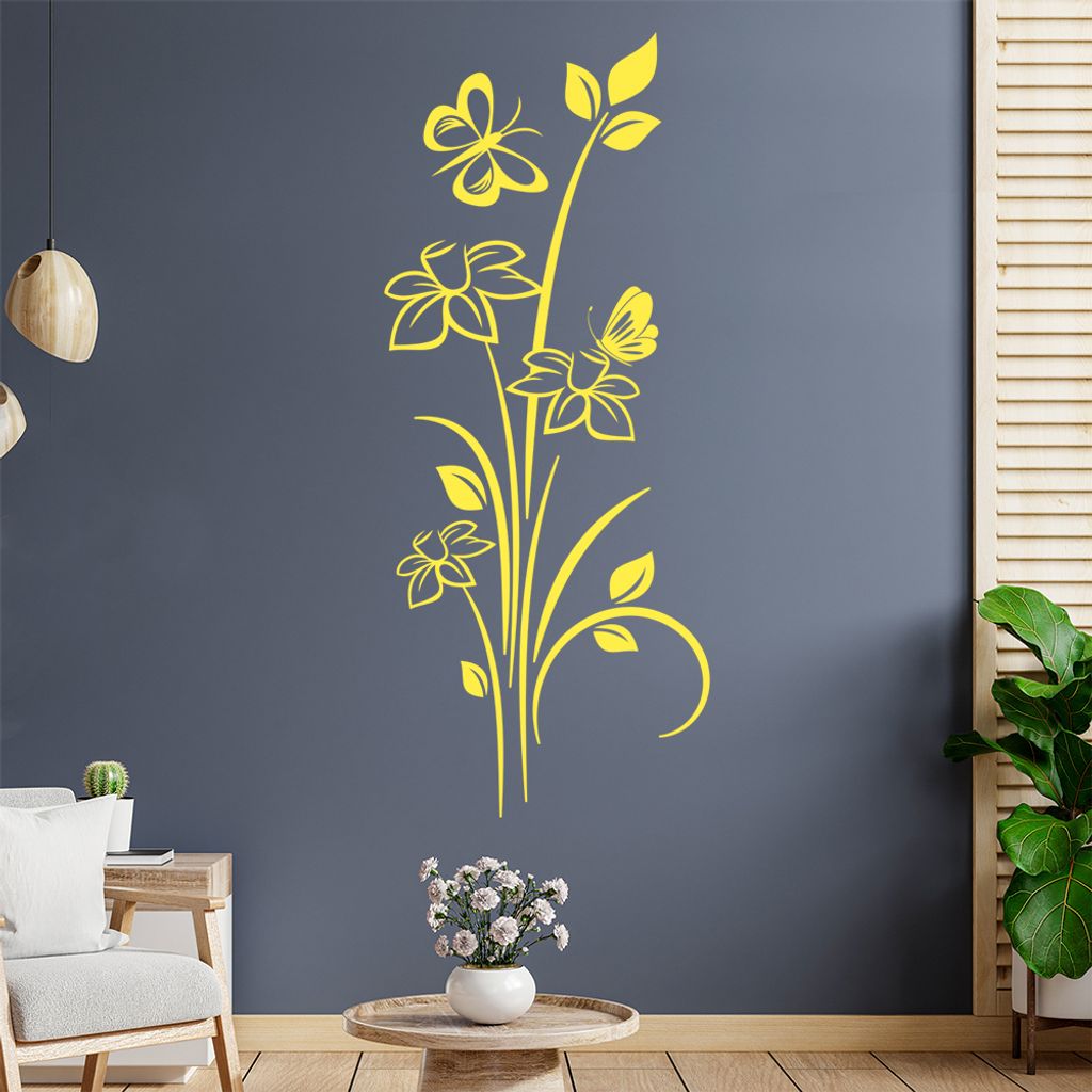 zwei Schmetterling mit Blume Wandtattoo in 6 Größen - Wandaufkleber Wall Sticker - Dekoration, Küche, Wohnzimmer, Schlafzimmer, Badezimmer