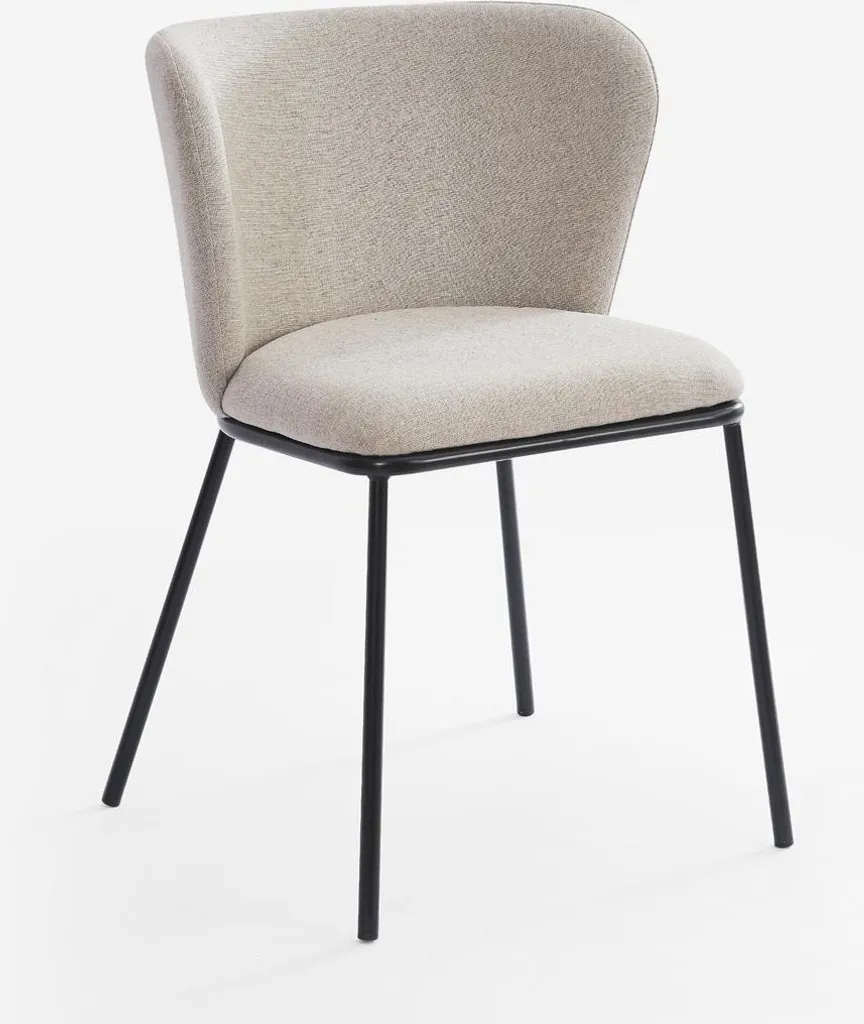 Chaise confortable Lasta en tissu blanc pieds noirs pour salle à manger