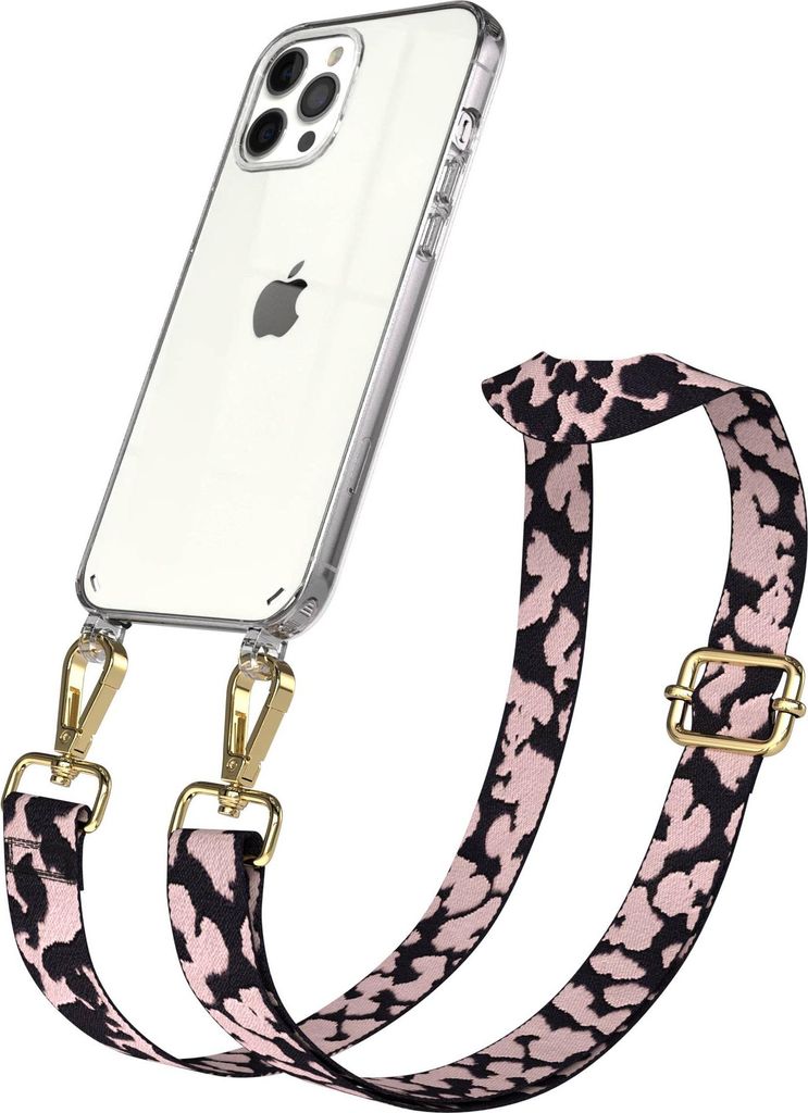 EAZY CASE Handykette - Verstellbarer Trageriemen kompatibel mit Apple iPhone 12 Pro Max, Handykordel mit transparenter Silikon-Hülle, Karabiner Go...