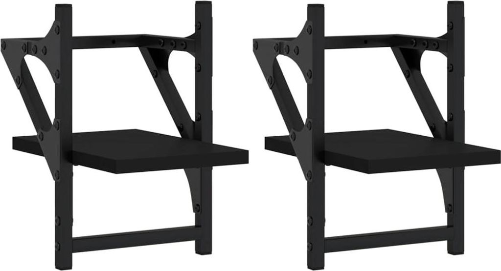 vidaXL Wandregale mit Stangen 2 Stk. Schwarz 20x25x30 cm
