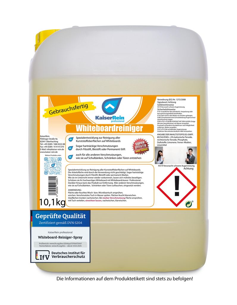 KaiserRein 10 L Kanister Whiteboard Reiniger Spray gebrauchsfertig vielseitig verwendbar für Kunststoffoberflächen I Whiteboardreiniger gegen per...