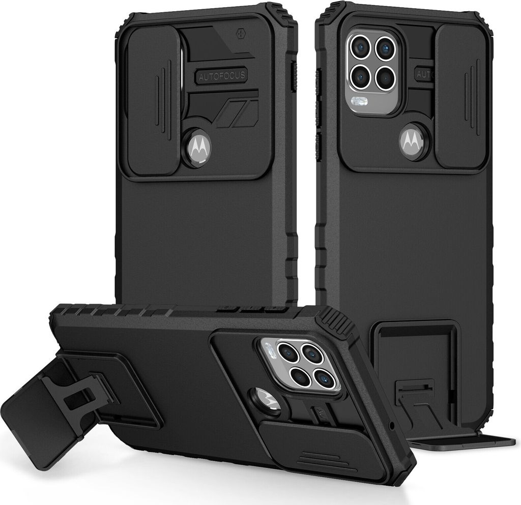 Moto G Stylus 5G Hülle, Dual Layer Ständer Schutzhülle mit Schiebe Kamera Schutz für Motorola Moto G Stylus 5G Schwarz