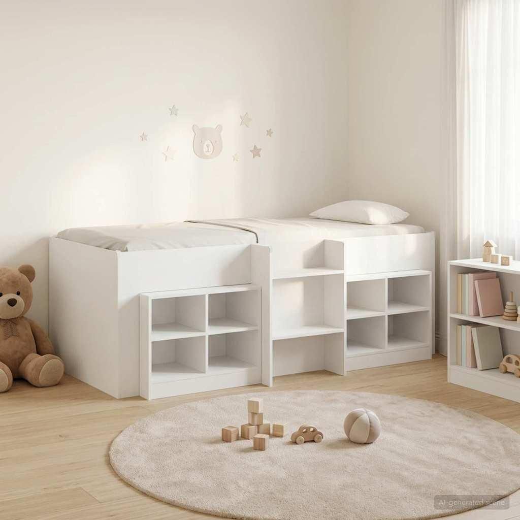 Möbel Loft Bettgestell mit Schrank mit Regal 3 pcs Weiß HolzwerkstoffKlassische Betten - Klassische Betten c4977